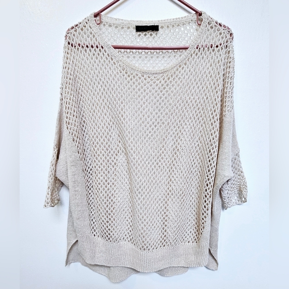 Tiger of Sweden S 100% Lenin  Hollow Out Fishnet Knit Loose Boho Sheer Sweater